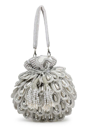 White Embellished Velvet Potli