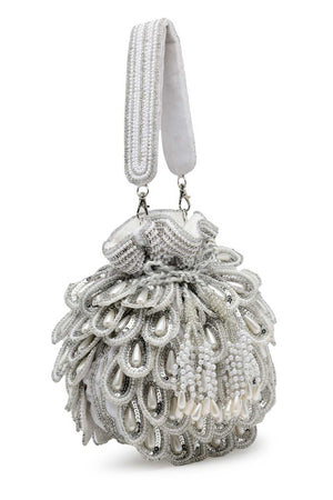 White Embellished Velvet Potli