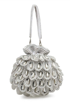 White Embellished Velvet Potli