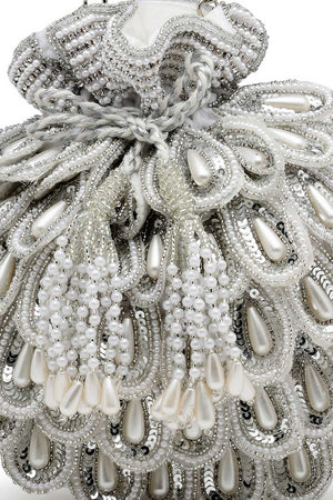 White Embellished Velvet Potli