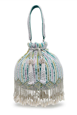 Blue Embellished Velvet Potli