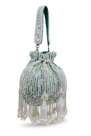 Blue Embellished Velvet Potli