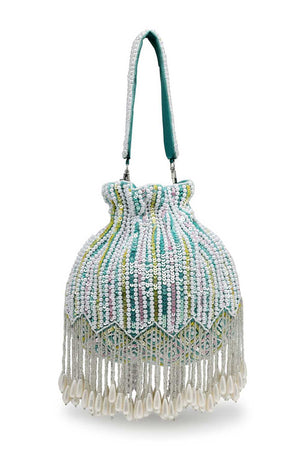 Blue Embellished Velvet Potli