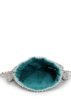 Blue Embellished Velvet Potli