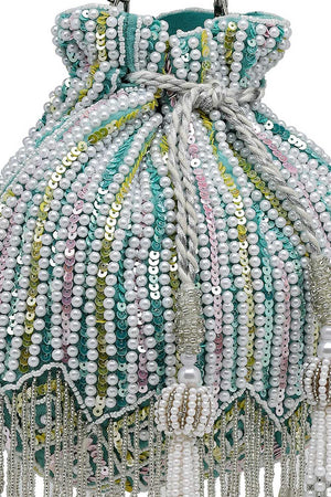 Blue Embellished Velvet Potli