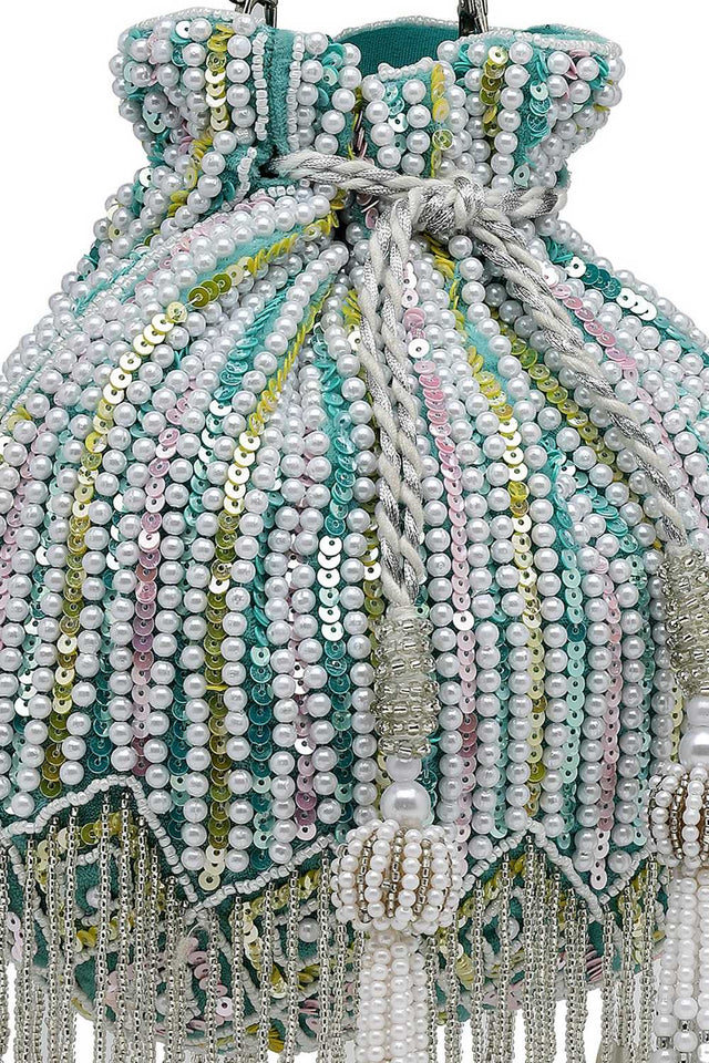 Blue Embellished Velvet Potli