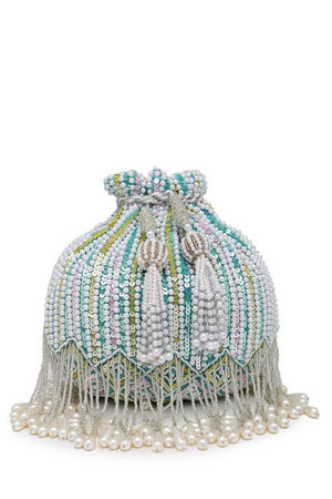 Blue Embellished Velvet Potli