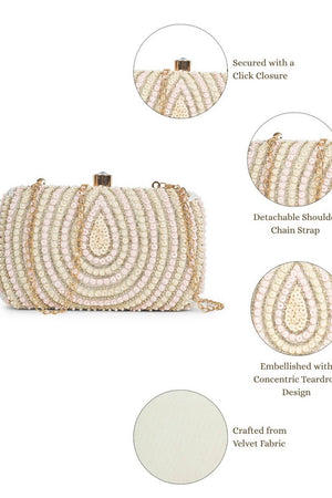 Multi Color Beads Embossed Velvet Clutch