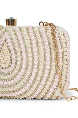 Multi Color Beads Embossed Velvet Clutch