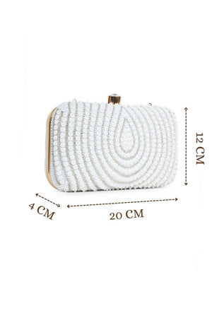 Silver Beads Embossed Velvet Clutch