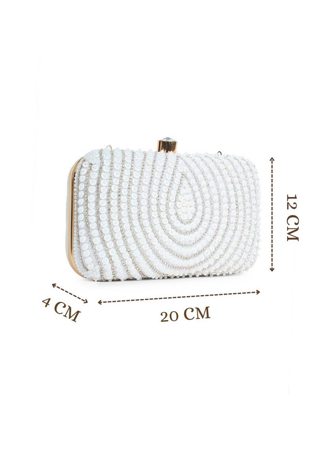 Silver Beads Embossed Velvet Clutch