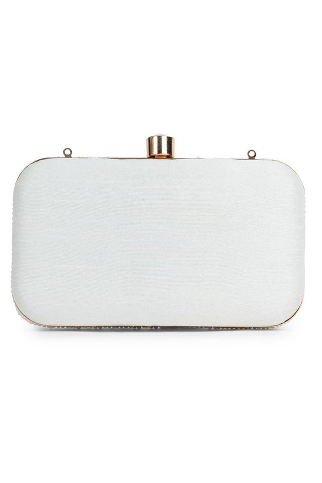 Silver Beads Embossed Velvet Clutch