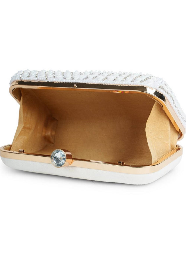 Silver Beads Embossed Velvet Clutch