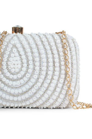 Silver Beads Embossed Velvet Clutch