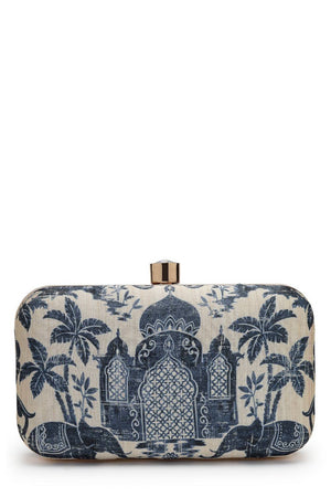 Multi Color Beads Embossed Faux Silk Clutch