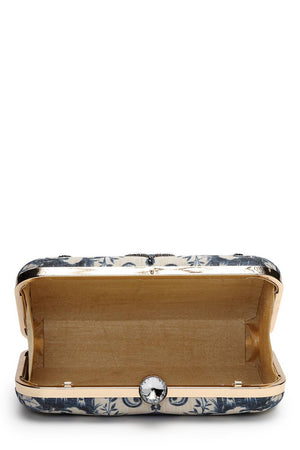 Multi Color Beads Embossed Faux Silk Clutch