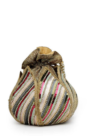 Gold Embellished Faux Silk Potli