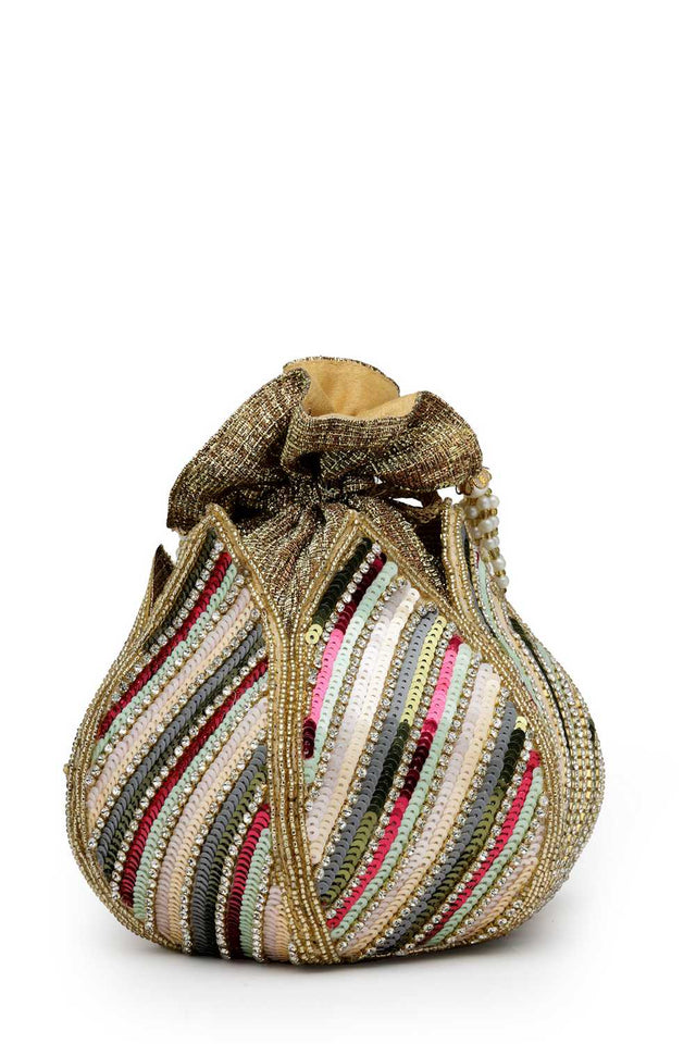 Gold Embellished Faux Silk Potli