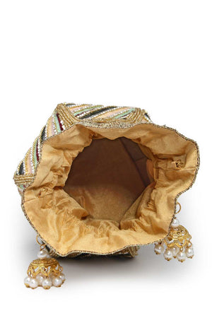 Gold Embellished Faux Silk Potli