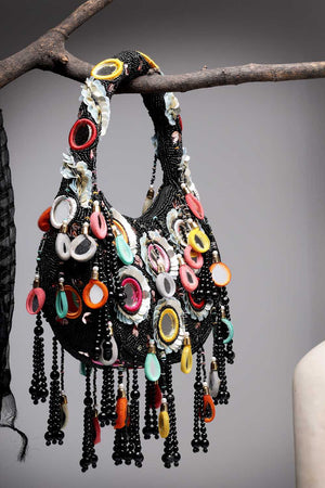 Black Embellished Velvet Handbag