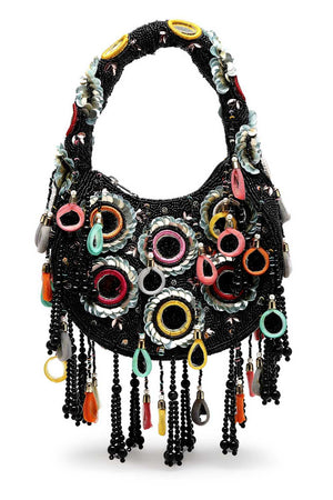 Black Embellished Velvet Handbag