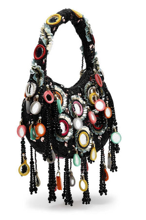 Black Embellished Velvet Handbag