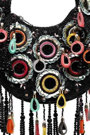 Black Embellished Velvet Handbag