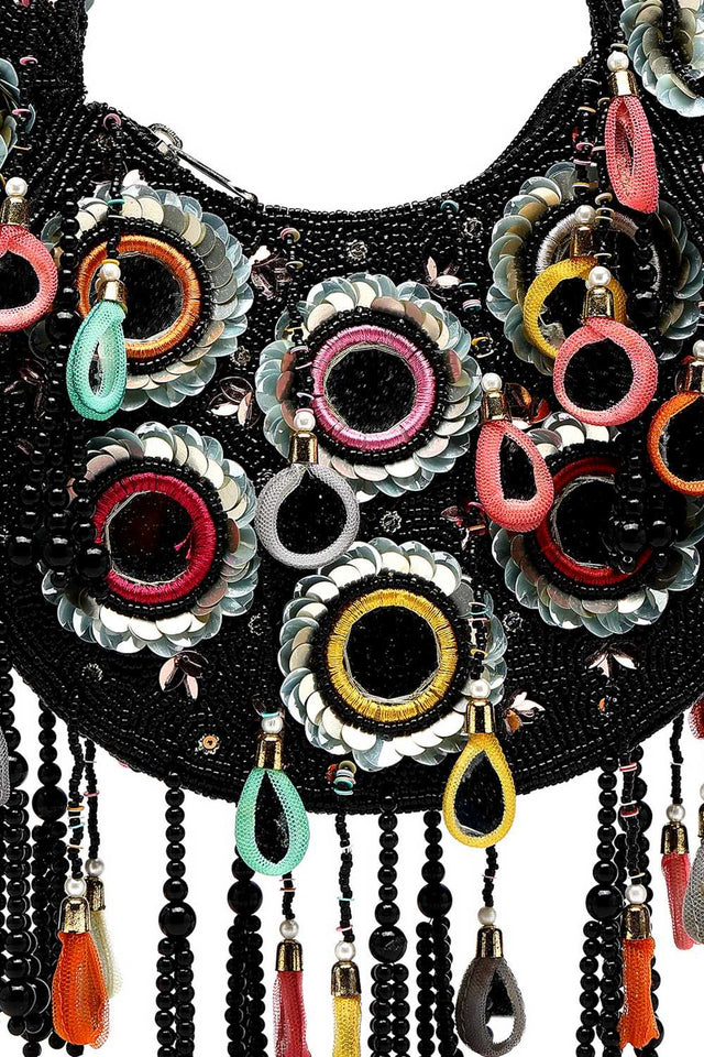 Black Embellished Velvet Handbag