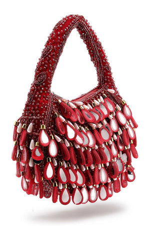 Maroon Embellished Velvet Handbag