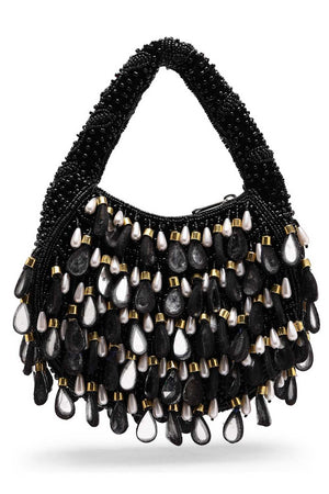 Black Embellished Velvet Handbag