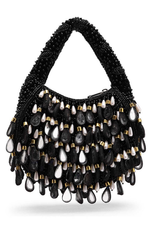 Black Embellished Velvet Handbag