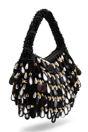 Black Embellished Velvet Handbag