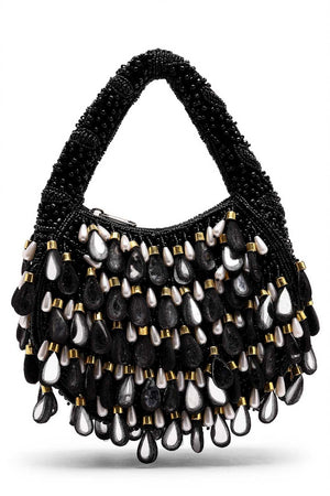 Black Embellished Velvet Handbag