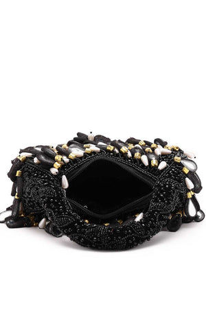 Black Embellished Velvet Handbag