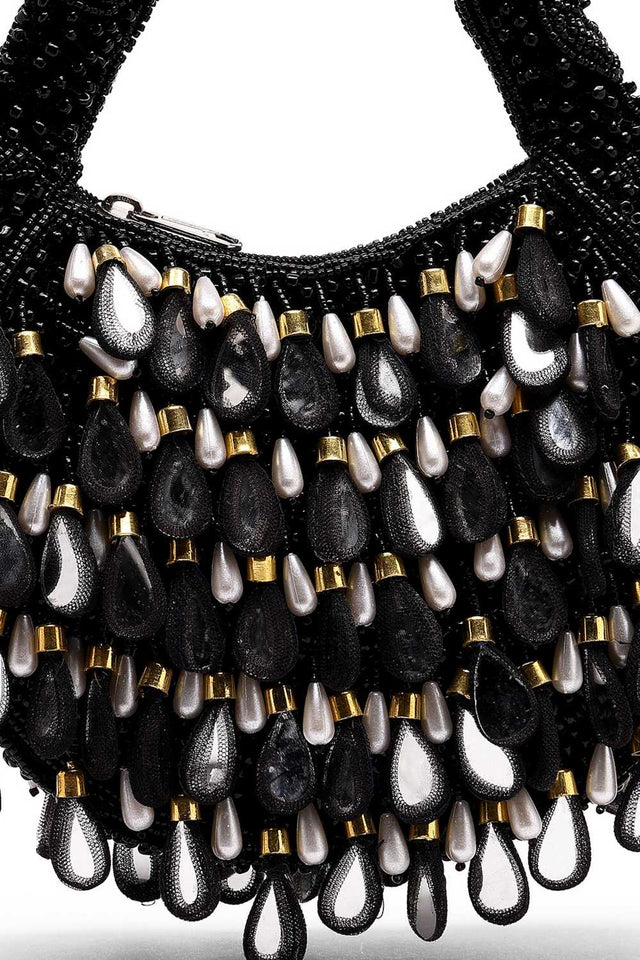 Black Embellished Velvet Handbag