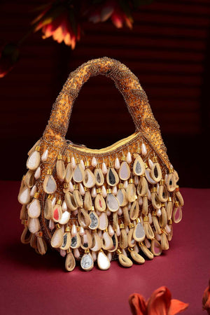 Brown Embellished Velvet Handbag