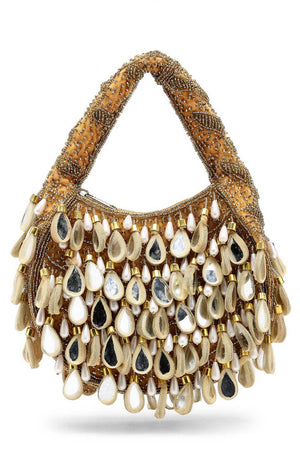 Brown Embellished Velvet Handbag