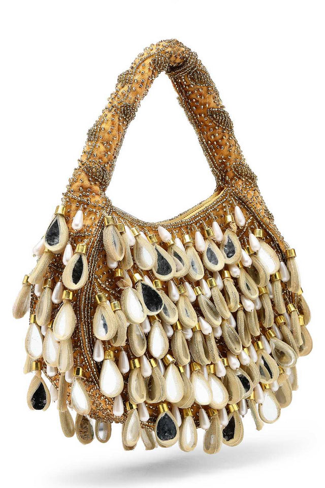 Brown Embellished Velvet Handbag