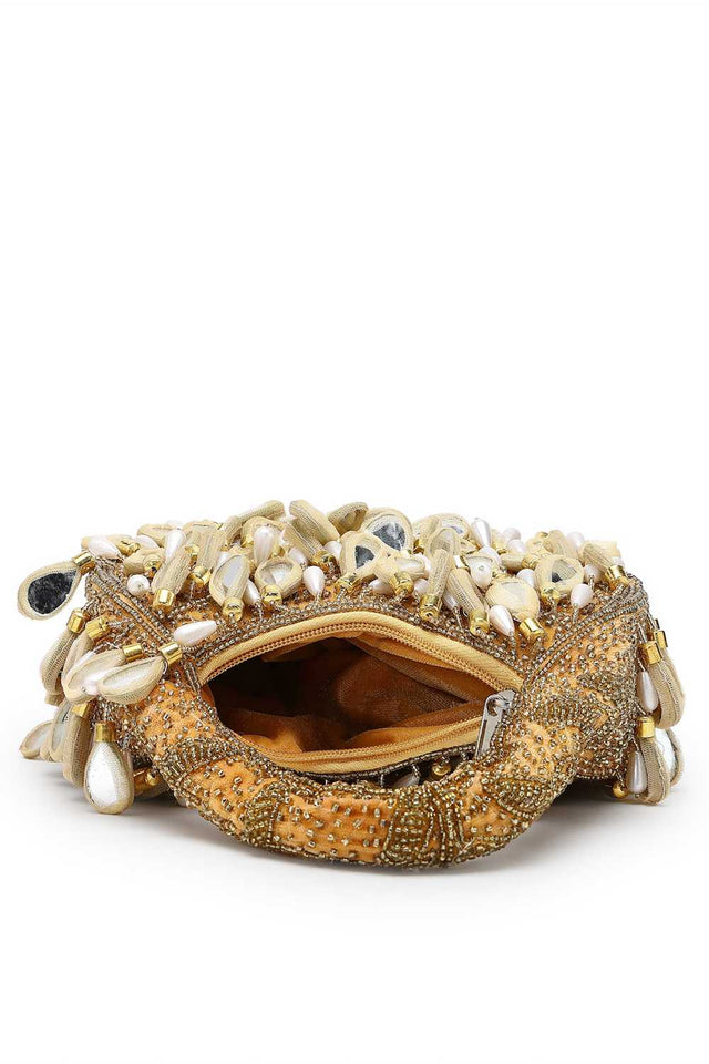 Brown Embellished Velvet Handbag