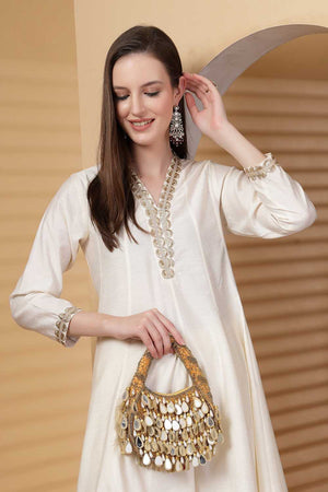 Brown Embellished Velvet Handbag