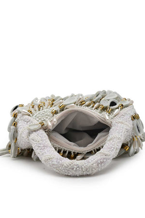 White Embellished Velvet Handbag