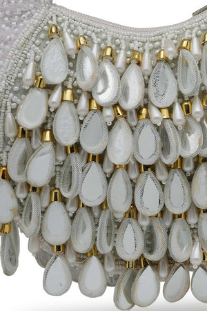 White Embellished Velvet Handbag