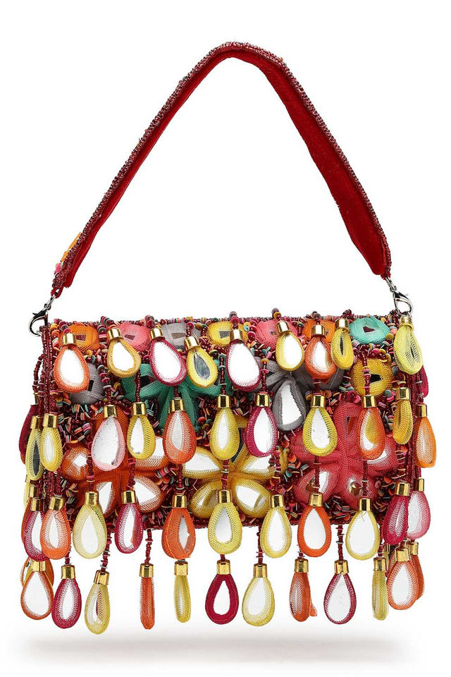 Maroon Embellished Velvet Clutch