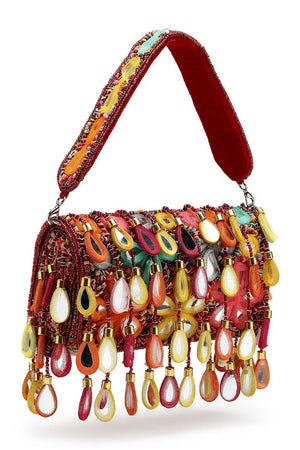 Maroon Embellished Velvet Clutch