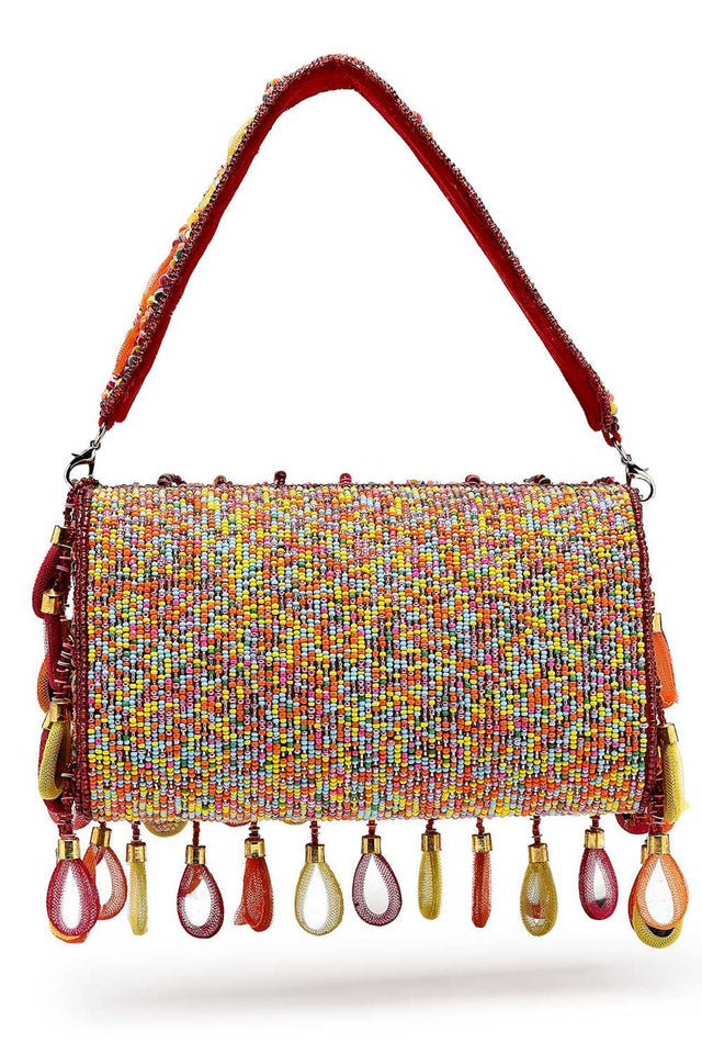 Maroon Embellished Velvet Clutch