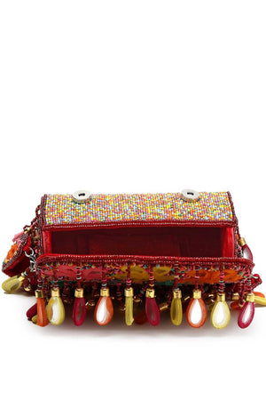 Maroon Embellished Velvet Clutch