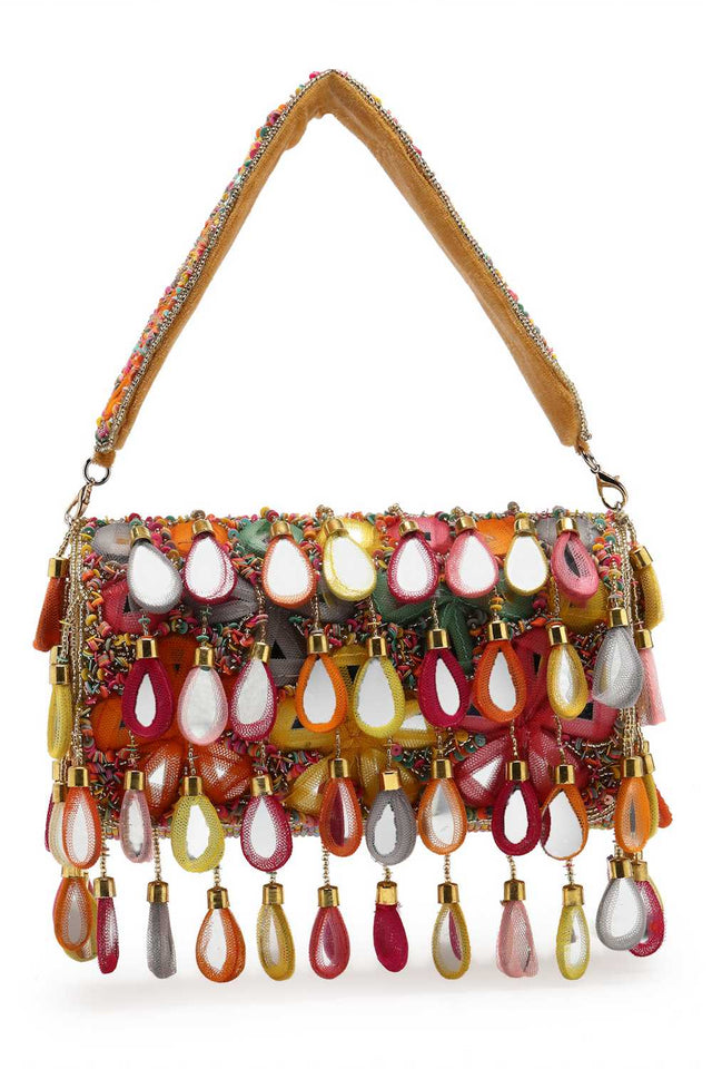 Brown Embellished Velvet Clutch