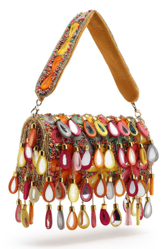 Brown Embellished Velvet Clutch