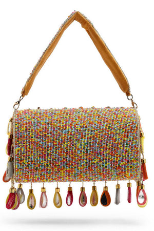 Brown Embellished Velvet Clutch