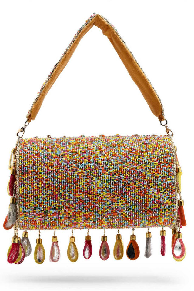 Brown Embellished Velvet Clutch